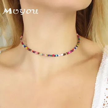 

Handmade Beaded Elastic Choker Necklace Bohemian Colorful Beads Chain Necklaces for Women Summer Fashion Jewelry