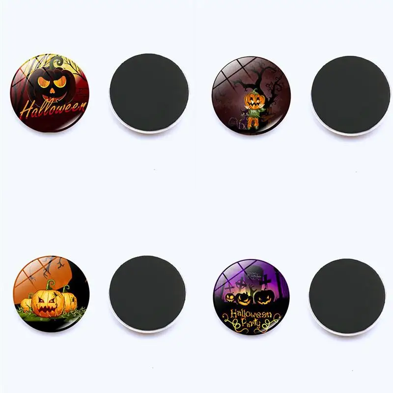 12pcs 25MM Halloween Time Gem Cabochon Refrigerator Round Glass Fridge Magnets Stickers for Home Party Wall Decor Random Pattern