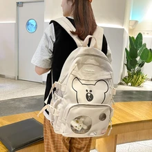 

2021 New Backpack Campus Leisure Student Bear School Bag Large Capacity Solid Color Women's Backpack