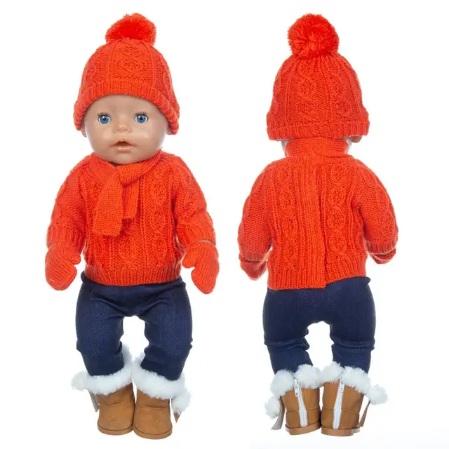 1Set Sweater Suit+hat+scarf +gloves Fit 17inch 43cm Doll Clothes Born Baby Suit For Baby Birthday Festival Gift 1