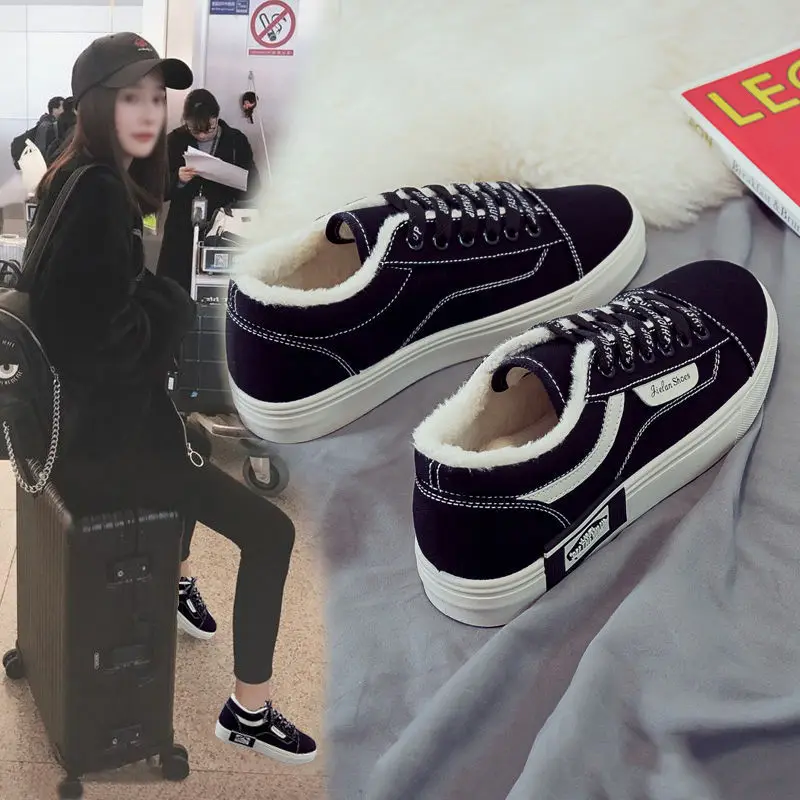 

2019 Autumn & Winter New Style plus Velvet WOMEN'S Canvas Shoes Korean-style Versatile Autumn And Winter Cotton Shoes Winter Boa