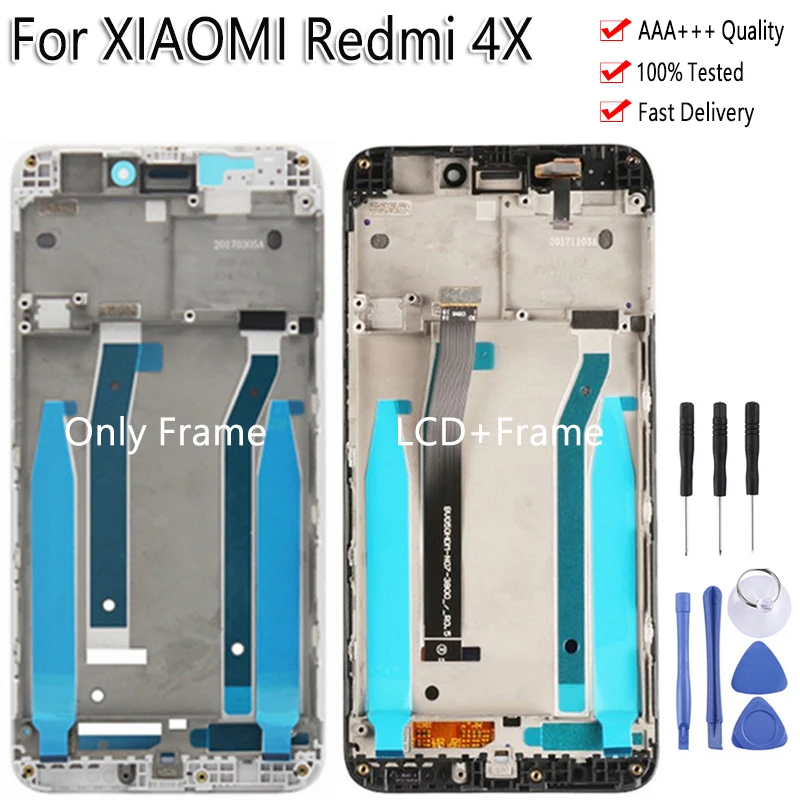 5," Средняя рамка для Xiaomi Redmi 4X ЖК-дисплей сенсорный экран протестированный дигитайзер сборка Замена для Redmi 4X ЖК