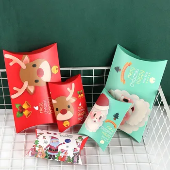 

10PCS Christmas Pillow Shape Box Candy Gift Boxes Christmas Party Supplies With Hand Gift Big Size Small Size Creative Cartoon