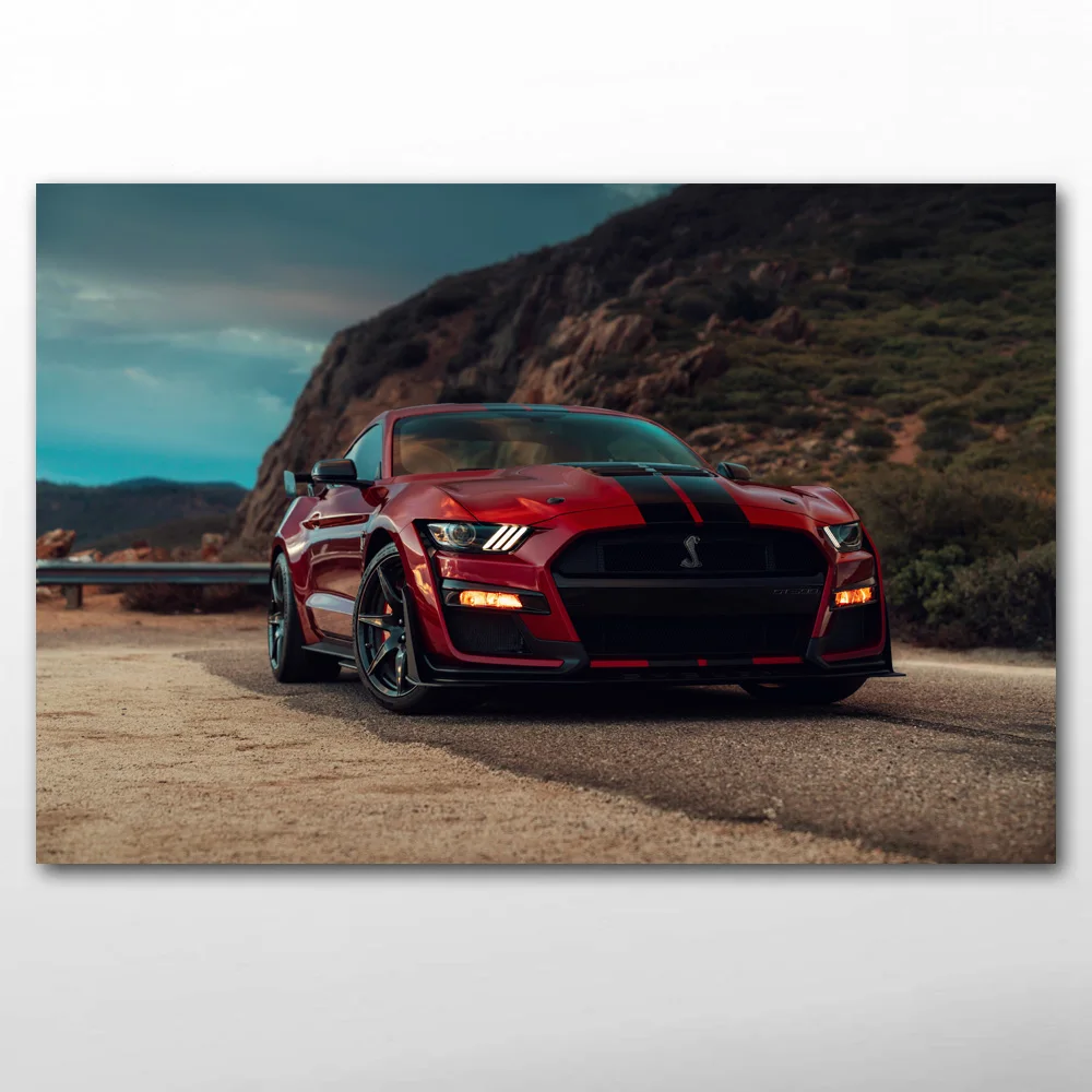 

Posters and Prints Red Car Ford Mustang Shelby GT500 Muscle Car Canvas Cloth Wall Art DIY Framed Painting for Living Room Decor