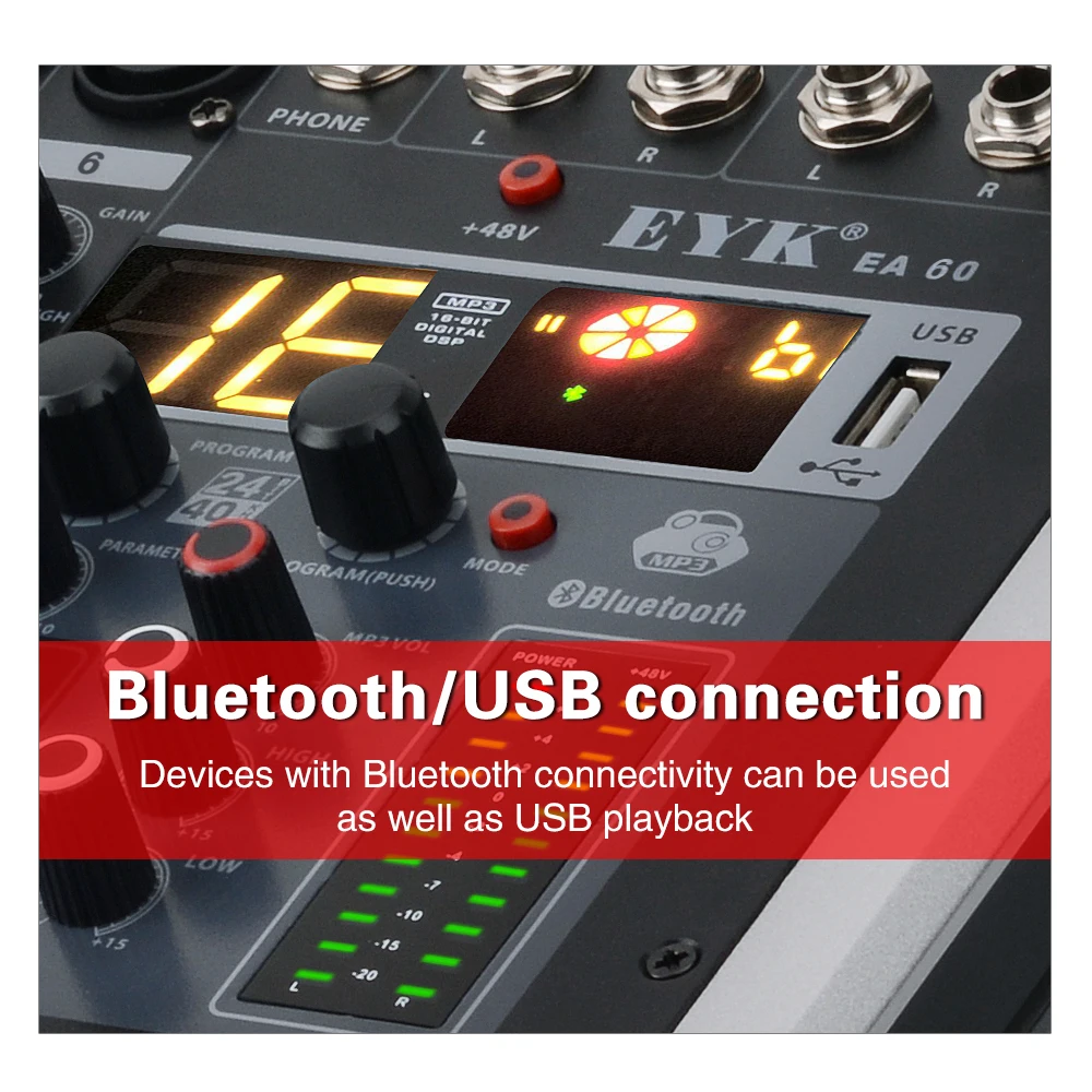 EYK EA60 6 каналов микшерный пульт с выключателем звука и PFL Bluetooth запись 3 группы 16 DSP Эффект Профессиональный USB аудио микшер
