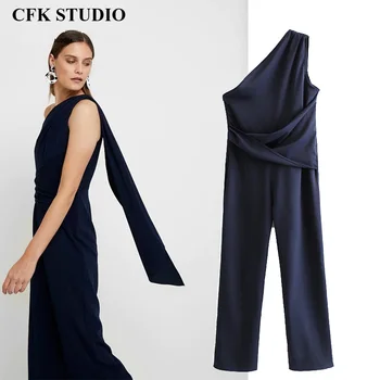 

ZA Women Jumpsuit 2020 New Summer Solid Sleeveless Elegant Loose Chiffon Long Pants Femme Casual Loose Office Wear Jumpsuit