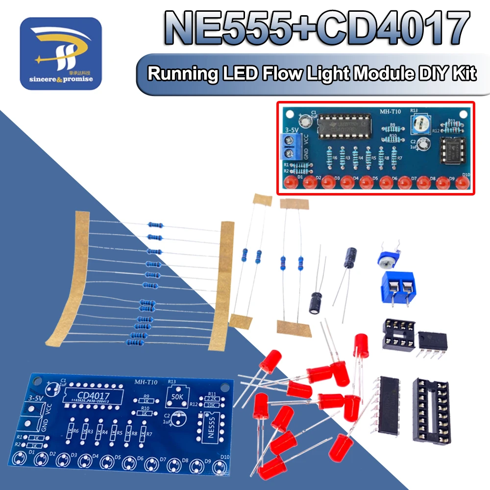 DIY Kit Running Flow LED Light Production Suite Electronic NE555+CD4017 RU