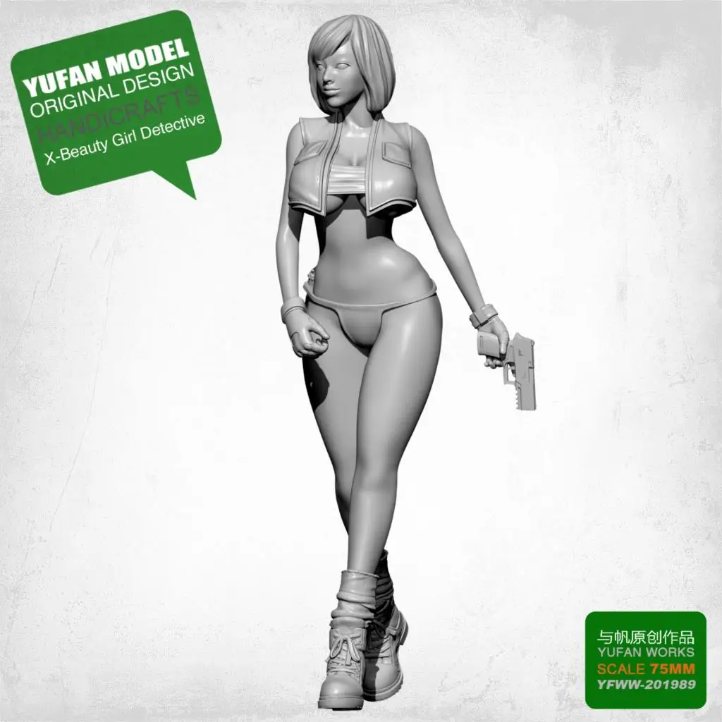 Cena 75MM 1 24 żywica rysunek YUFAN MODEL X detektyw piękna dziewczyna żywica samodzielnie zmontowane YFWW 201989