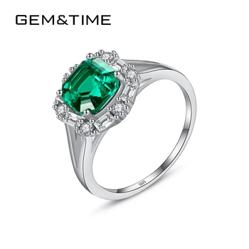 

Gem&Time Elegant Emerald Solitaire Finger Ring Sterling Silver 925 Round Gemstone Ring Promise Fine Jewelry Anillos Mujer SR0323