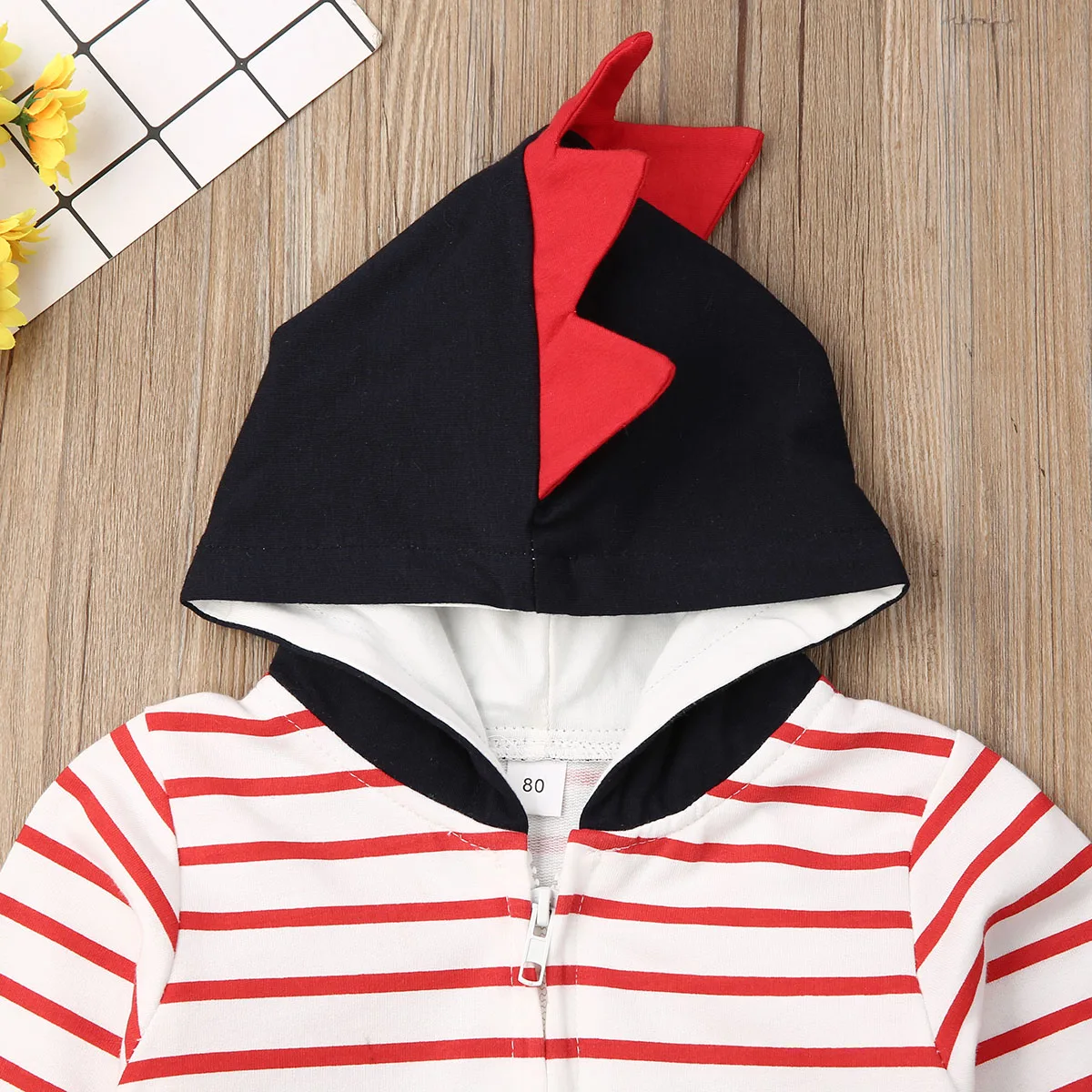 pudcoco Kids Baby Boy Girl Infant Cotton Long Sleeve Cartoon Striped Romper Jumpsuit Hooded Clothes Autumn Outfit 0-18M