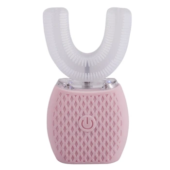 

360 Degree Wave Brush Intelligent Automatic Sonic Lazy Electric Toothbrush USB Rechargeable Ultrasonic U Shape Blue Cold Light-P