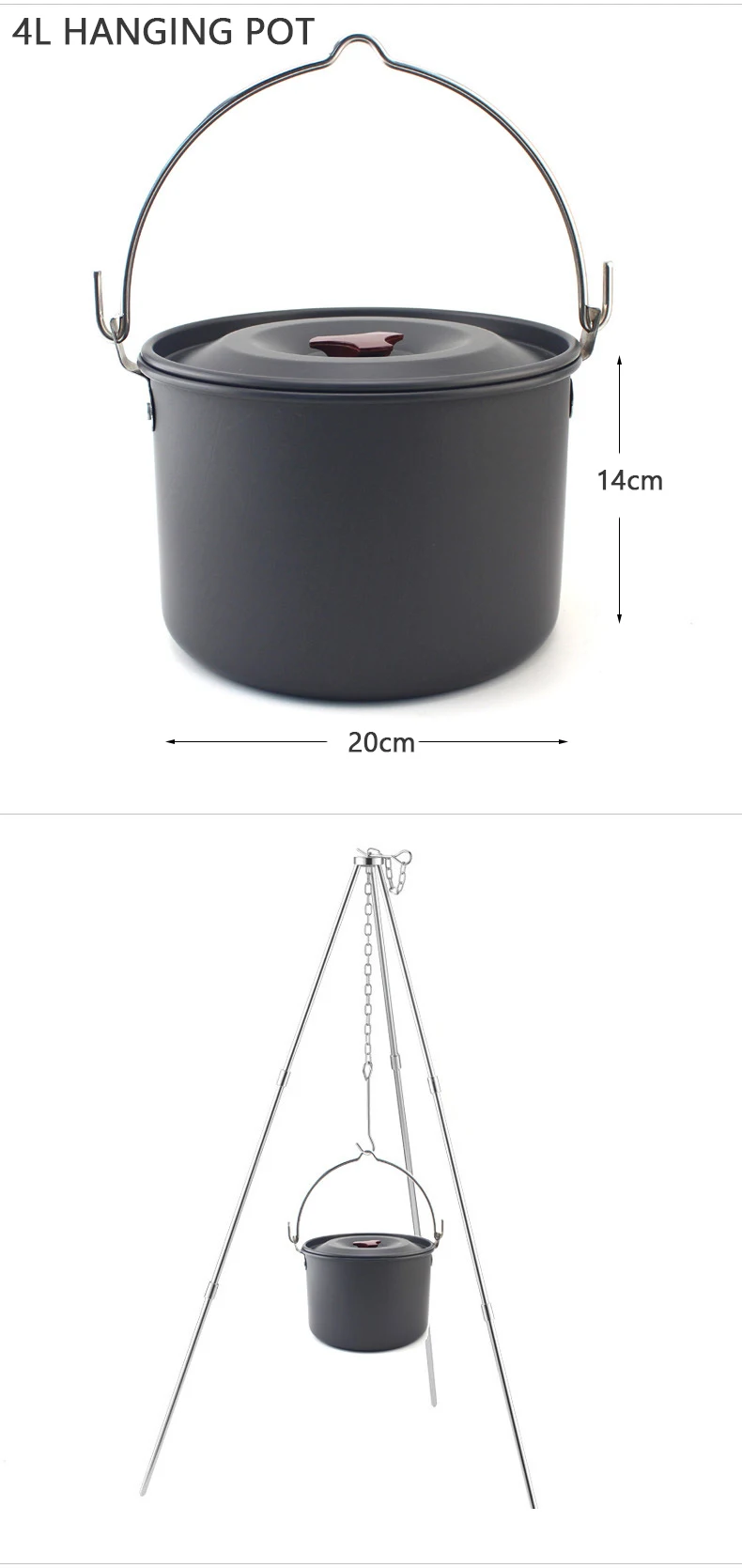 4L подвесной горшок для кемпинга твердый оксидированный алюминий горшок из сплава походная посуда для кемпинга кухонная посуда походный котелок для пикника горшок дикие принадлежности