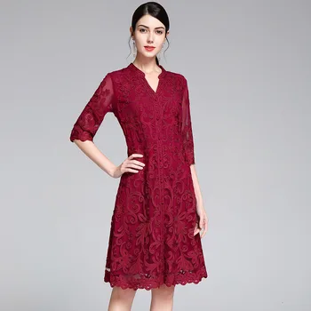 

Formal Dresses For Wedding Elegant Vintage A-line Embroidery Floral Lace Mother Bride Dress Robe Women Female Plus Size 4XL 5XL