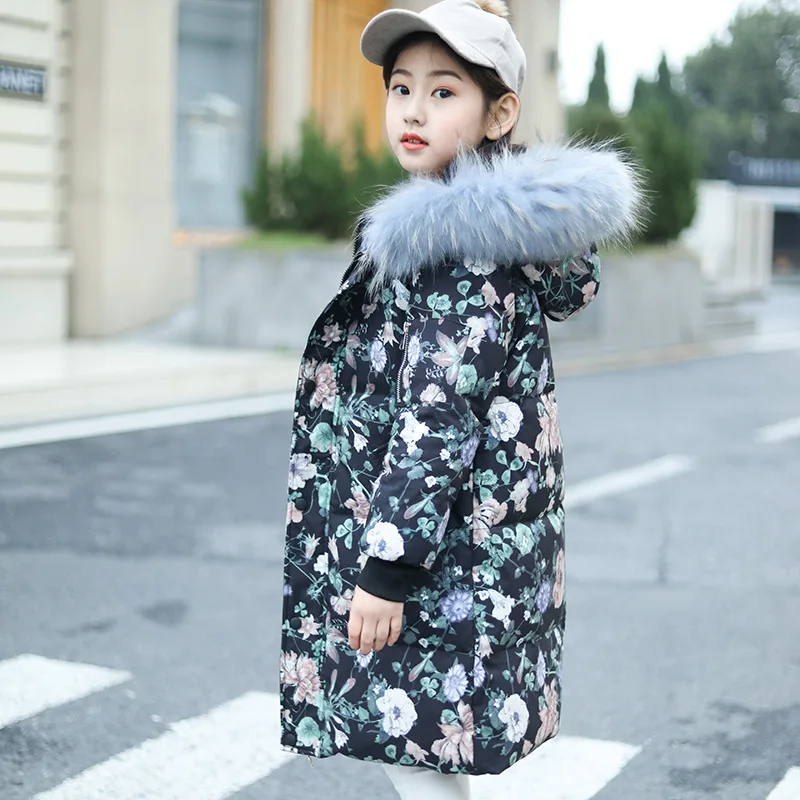 

Girls down Jacket Mid-length 2019 New Style Korean-style Thick White Duck down Jacket Big Boy Children's down Jacket-