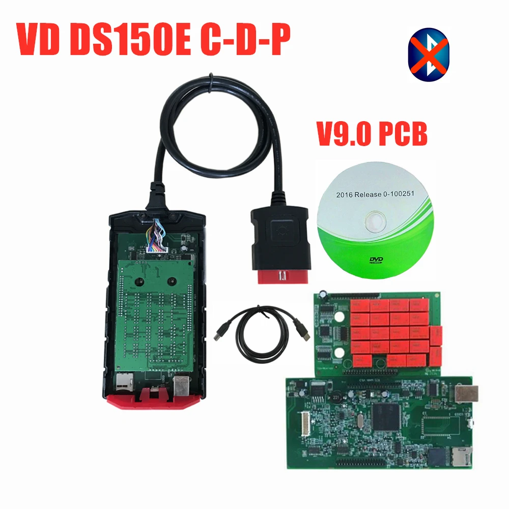 Лучшее соответствие 8 шт. автомобильные/Грузовые кабели+ VD DS150E C-D-P диагностический инструмент v9.0 pcb с bluetooth 2016R0 keygen obd2 автомобильный сканер для delphis - Цвет: without bluetooth