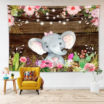 

Cute Animal Elephant Wall Hanging Tapestry Vintage Wooden Board Wall Blanket Cloth Children's Room Decor Tapestry Beach Towel