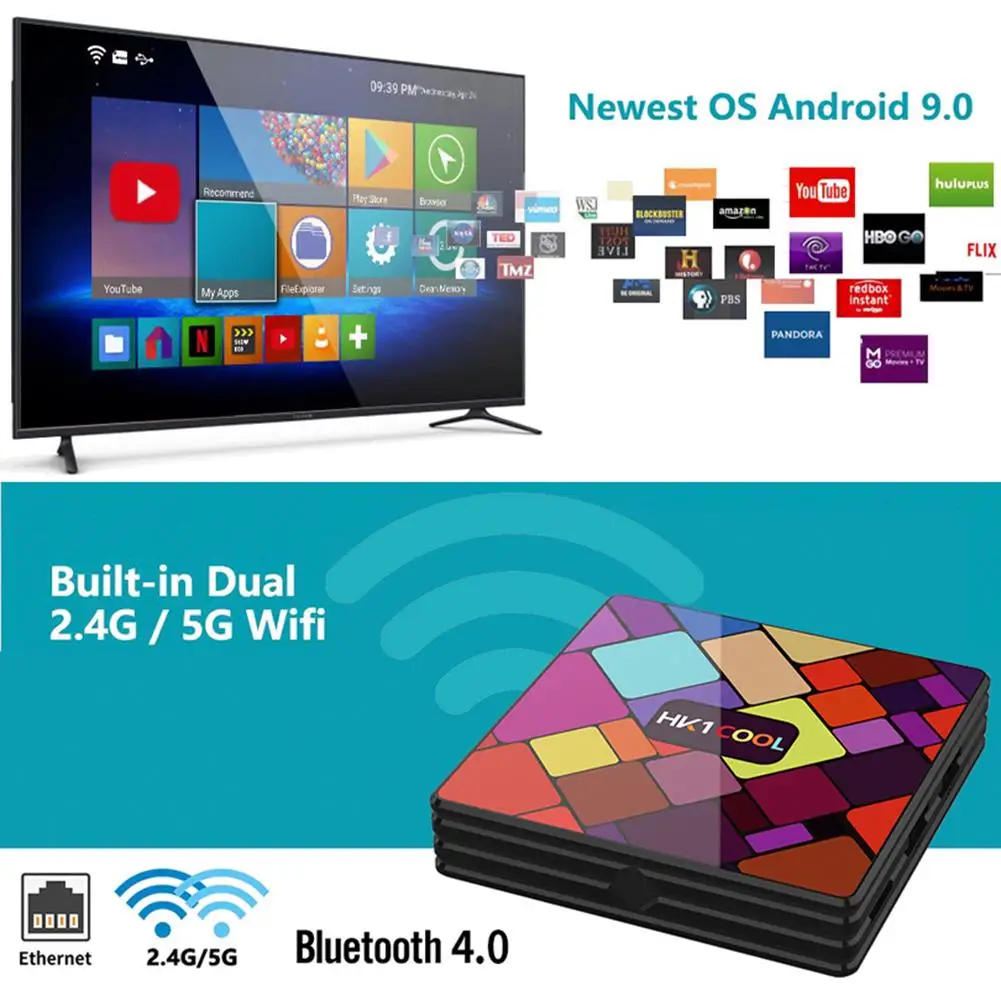 HK1 COOL Set-top Box RK3318 Android 9.0 Quad-core 2+16/4+128G 2.4G/5G WIFI BT4.0 4K HD Network Player Smart Home TV Box