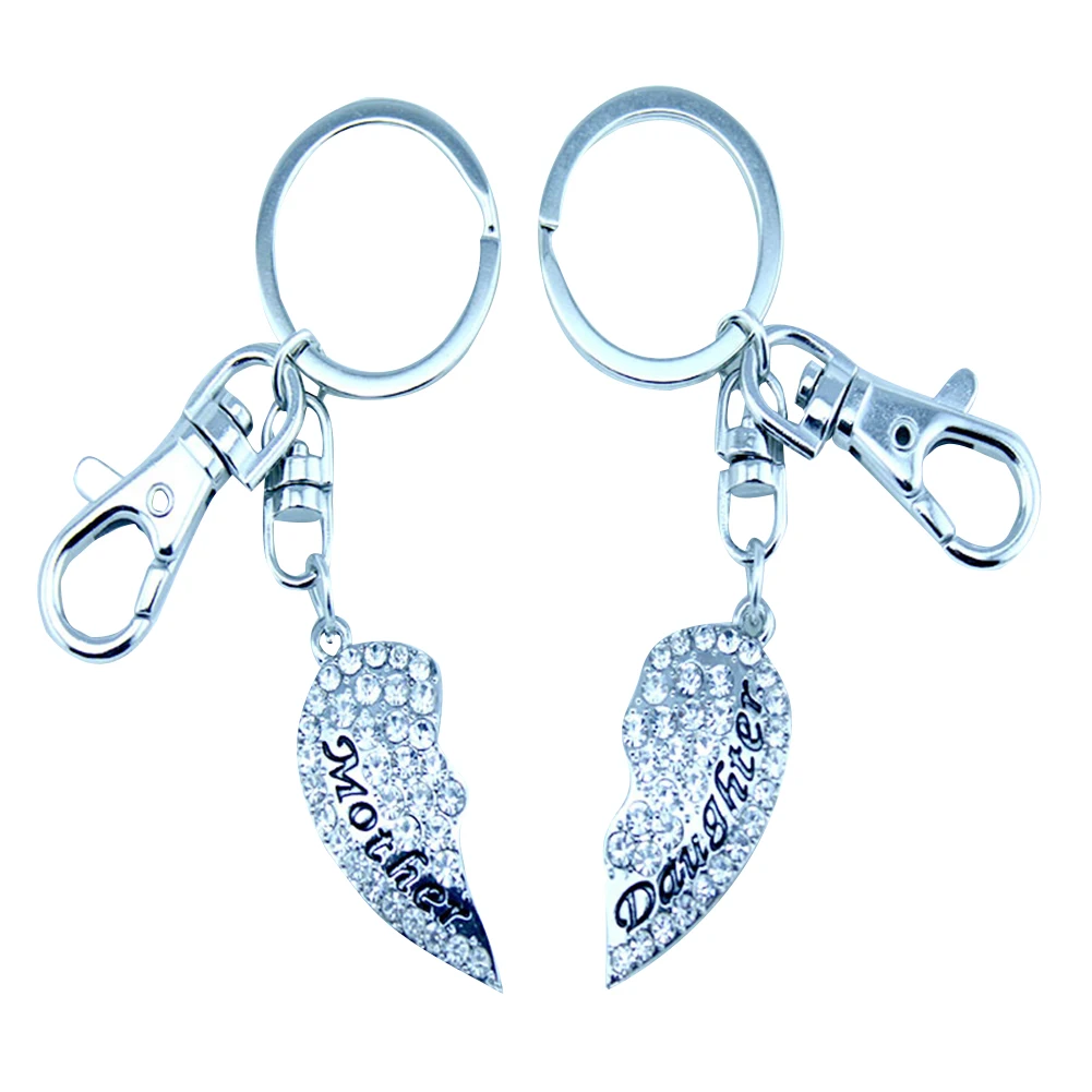2PCS Heart Shape Pendant Key Ring Key Chain for Mother and Daughter Jewellery 