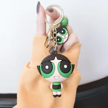 

Anime Powerpuff Girls Keychain Flower Bubbles Hairy Cute Cartoon Silicone Doll Car Keychains For Ladies Accessories Keyring