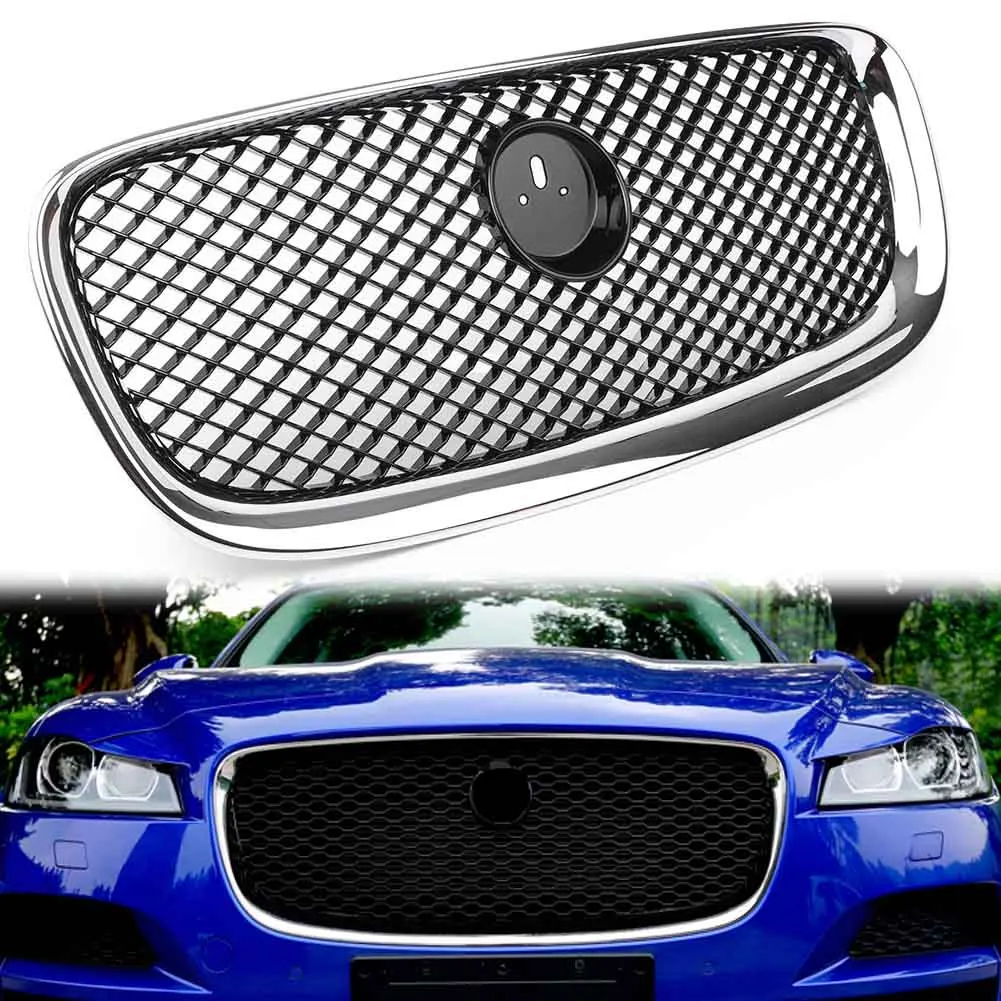 Передний бампер автомобиля верхняя сетка решетка гриль для Jaguar XF XFR 2012 2013 Хром Черный ABS с эмблемой логотип