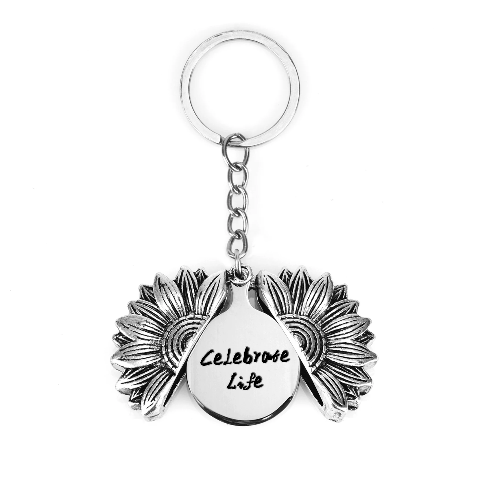 New Style Sunflower Keychain Follow Your Bliss Engraved Lettering Key Chain Men Women Couples Boyfriend Anniversary Gift Jewelry - Цвет: Celebrate Life