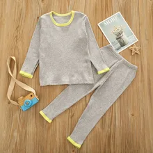 Children’s Pajamas Suits For Kids Boys Girls Autumn Winter Ribbed Sleepwear Kids Pajama Set Boys Girls Clothing Sets 1-5 Years