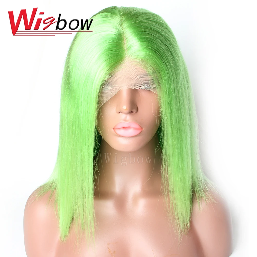 

Human Hair Wigs Short Bob Brazilian Straight Green Remy Lace Front Ombre Wigs 150% Density 8-14 inch For Women Wigbow Hair