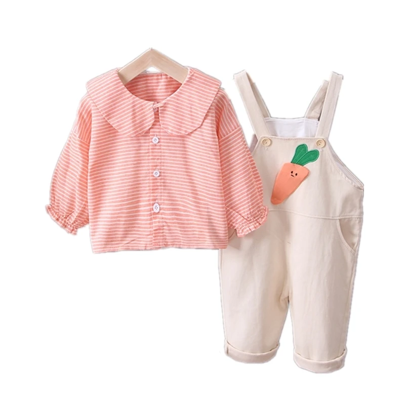 

New Spring Autumn Baby Girl Clothes Children Cotton Shirt Strap Pants 2Pcs/sets Toddler Fashion Costume Infant Kids Tracksuits