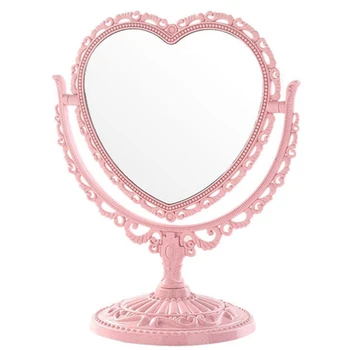 

Makeup Mirror Heart Shape Rotatable Stand Table Compact Mirror Plastic Dresser Mirrors Cosmetic Tool 2 Sides