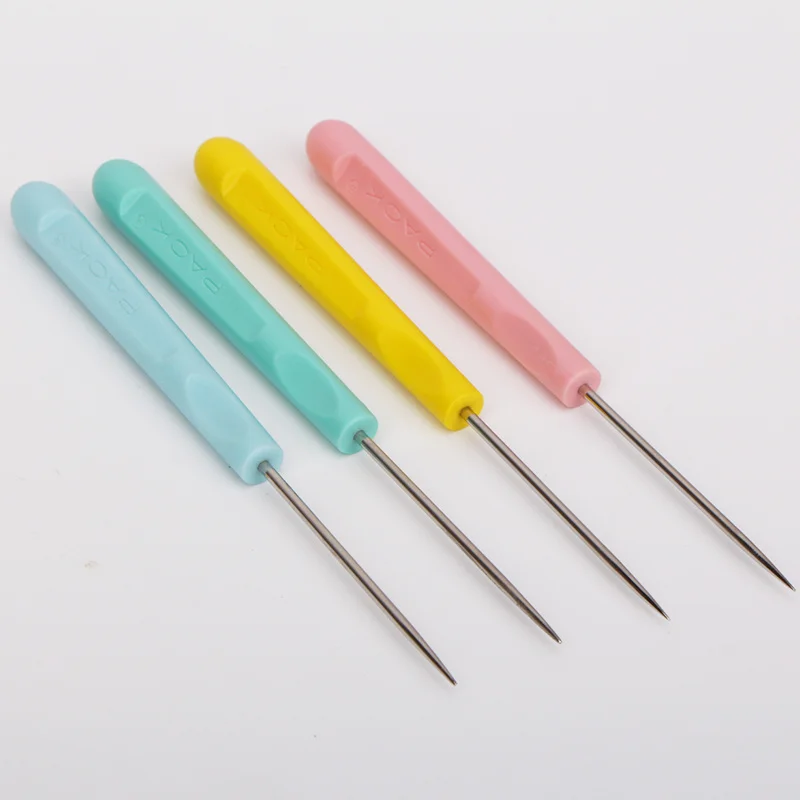 3pcs Plastic Handle sewing awl needles Steel crochet hook edge stitcher