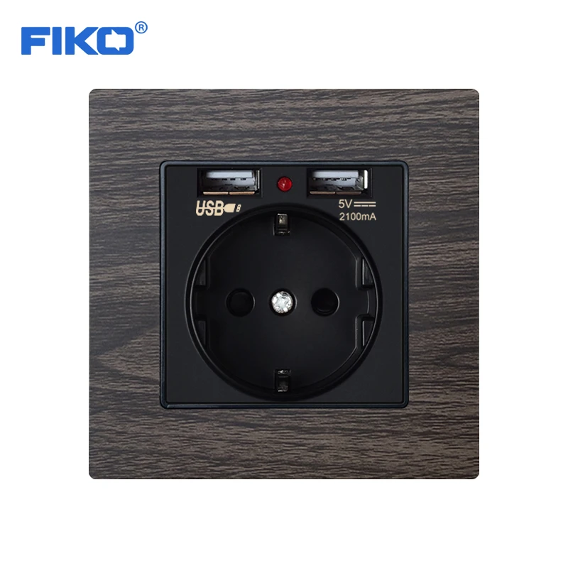 FIKO Wall Socket Power 16A EU Standard Outlet With 2A Dual USB Charger Port for Mobile Phone Gold Aluminum alloy | Обустройство дома