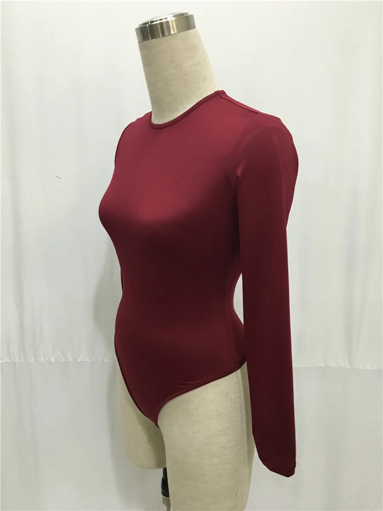 2019 Autumn Women Solid Rompers Long Sleeve Bodysuit Female Sexy O-neck Elastic Slim Pants Siamese Bottoming Bodysuit Romper
