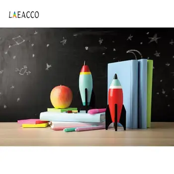 

Laeacco Photographic Backdrop Blackboard Wooden Floor Book Rocket Portrait Customize For Photography Background For Photo Studio