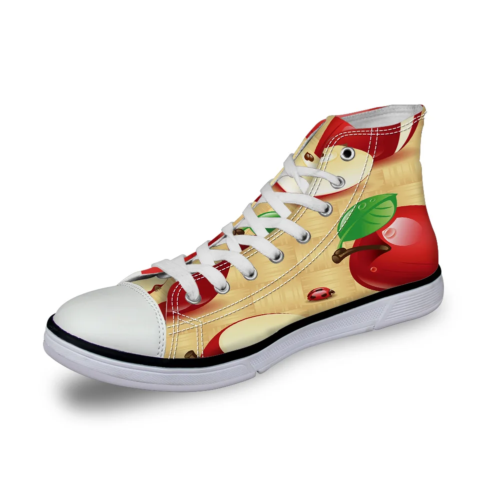 

WHEREISART Women Canvas Shoes Apple Red Ladybug Weaving High Top Flats Unisex Vulcanized Shoes Female Casual Shoes Sneakers