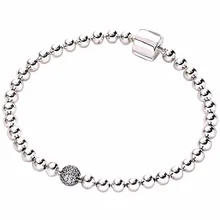 925 пробы серебряный браслет Гладкие бусины и паве хрустальный шар браслет подходит бисера Шарм Diy Европа ювелирные изделия
