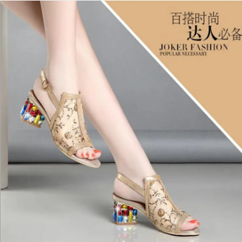 

Sandals for women 2020 new summer pumps for women's mid-heeled shoes sandals for women's shoes with diamond mesh