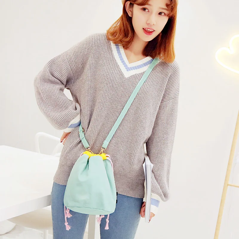 Южнокорейский пуловер со шнурками сверху, Холщовая Сумка, сумка-мешок с завязками, сумка через плечо, хипстерская Хлопковая Сумка a Generatio