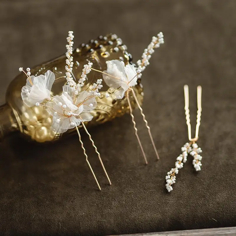 Bridal Jewelry Flower Floral Headpieces Headdress Pearl Hair Clips Pins for Women Girl Bridesmaids Bride Wedding