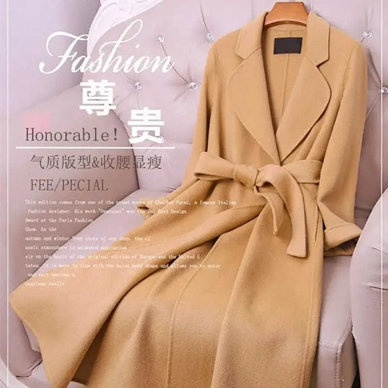 

new arrival 2020 classic robe style belted long handmade double faced wool cashmere coat women