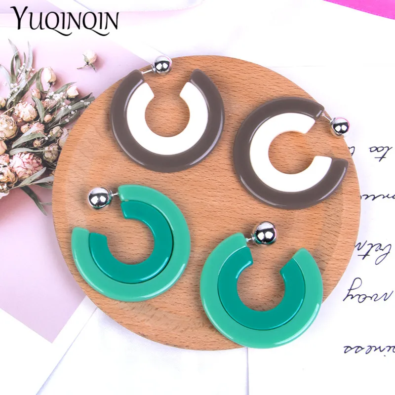 

Elegant Charm Colorful Bohemia Big Earrings for Women Non-closed Double Loop Resin Acrylic Ladies Fashion Jewelry Drop Earrings