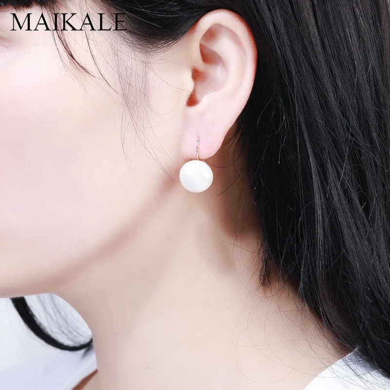 Женские маленькие серьги MAIKALE простые круглые с красным жемчугом и