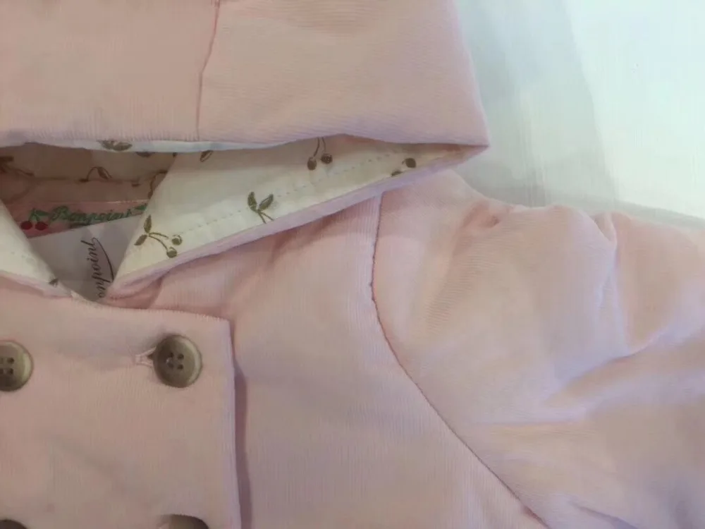 Куртка для новорожденных, зимняя верхняя одежда для малышей, однотонная, розовая, серая, хлопковая, мягкая, с рисунком вишни, Детская верхняя одежда