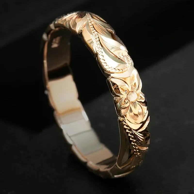 Huitan Elegant Carved Flower Pattern Band Classic Women Engagement Wedding Rings High Quality Delicate Female Accessories Rings