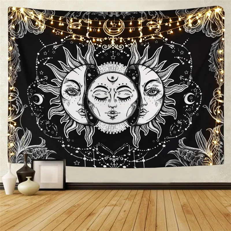 Sun Moon МАНДАЛА ГОБЕЛЕН с белыми и черными одеяло черепом Спальня настенный Boho