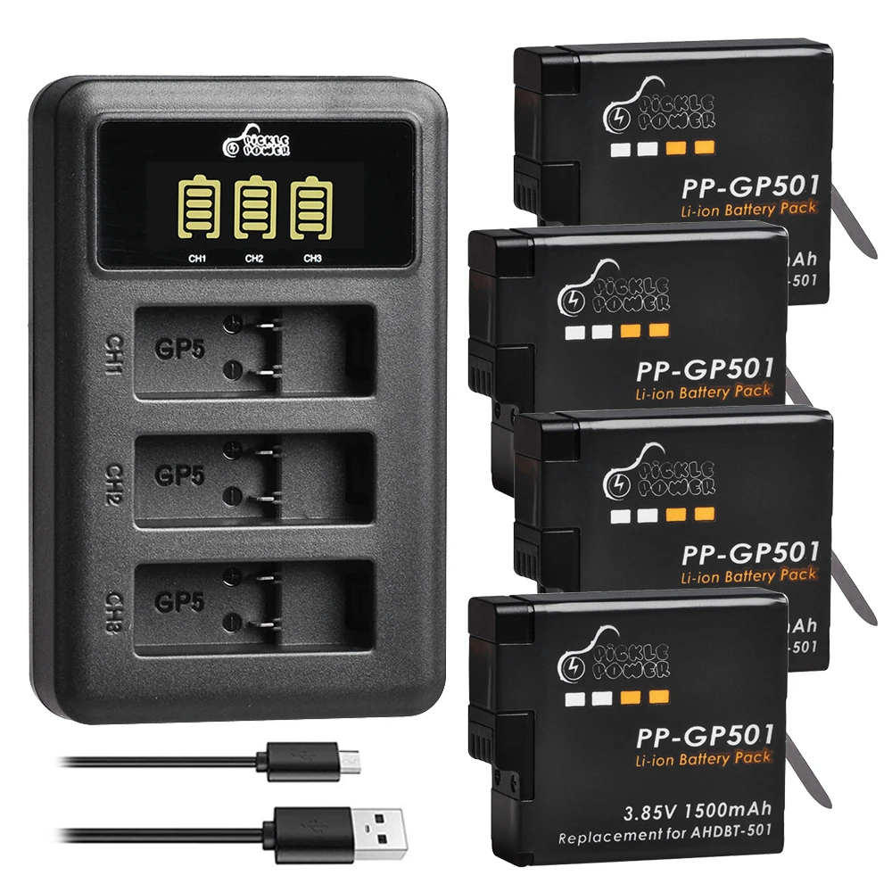 Per Gopro Hero 5 Hero 6 Hero 7 Batteria + Usb Led 3 Slot Caricabatterie Per Gopro Hero 5 6 7 Ahdbt-501 Bateria