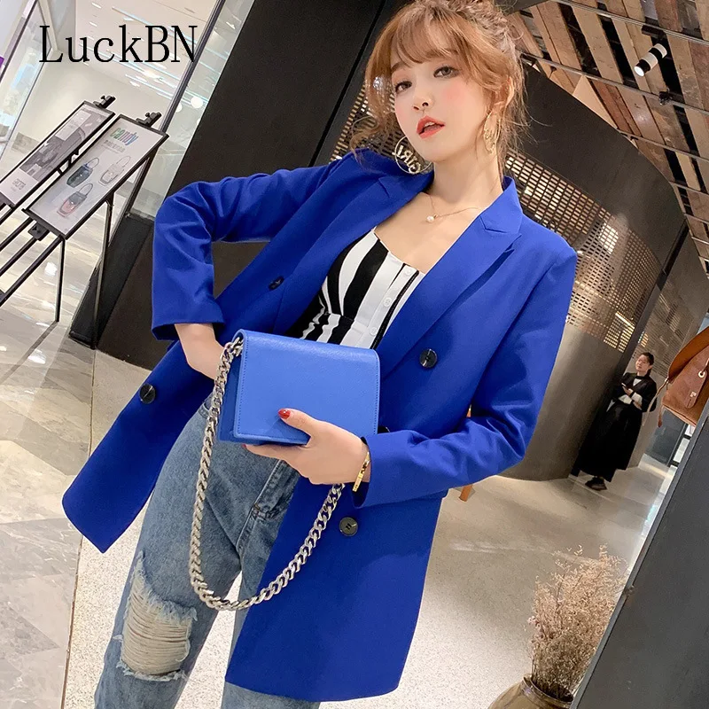 LuckBN черные зеленые женские блейзеры и куртки новые весенние осенние блейзеры модный Блейзер Femenino Женский блейзер черный