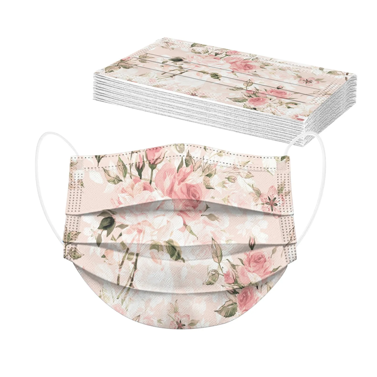 10PCS Fashion Disposable Masks For Women Flower Pattern Adults Daily Beautiful Flower Prints 3 -Layer Disposable Face Mask