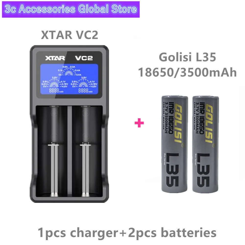 2шт GOLISI L35 IMR 18650 3500 мАч CDR 10A MAX 20A E-CIG аккумуляторная батарея VAPE с Nitecore I2 зарядное устройство XTAR VC2 Liitokala