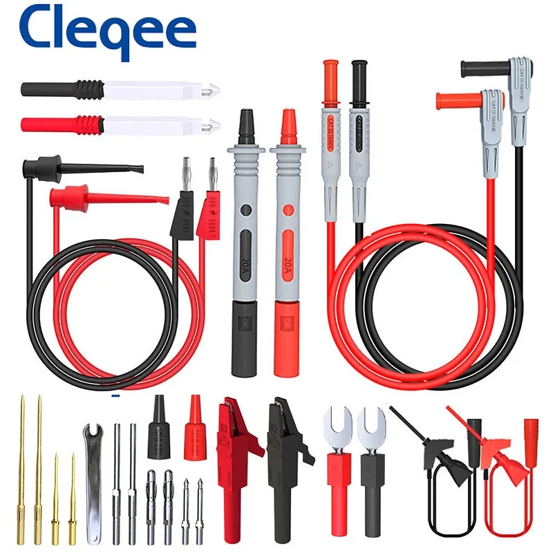 

P1308D 25PCS Multimeter Silicone Test Lead Kit with Replaceable Needle Spanner Alligator Clip 4mm Banana Plug To Test Hook Cable