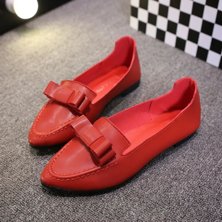 

Hot Selling 2016 Spring And Autumn Leather WOMEN'S Shoes Simple Bow Flat Moccosins Foot Covering Cone WOMEN'S Shoes